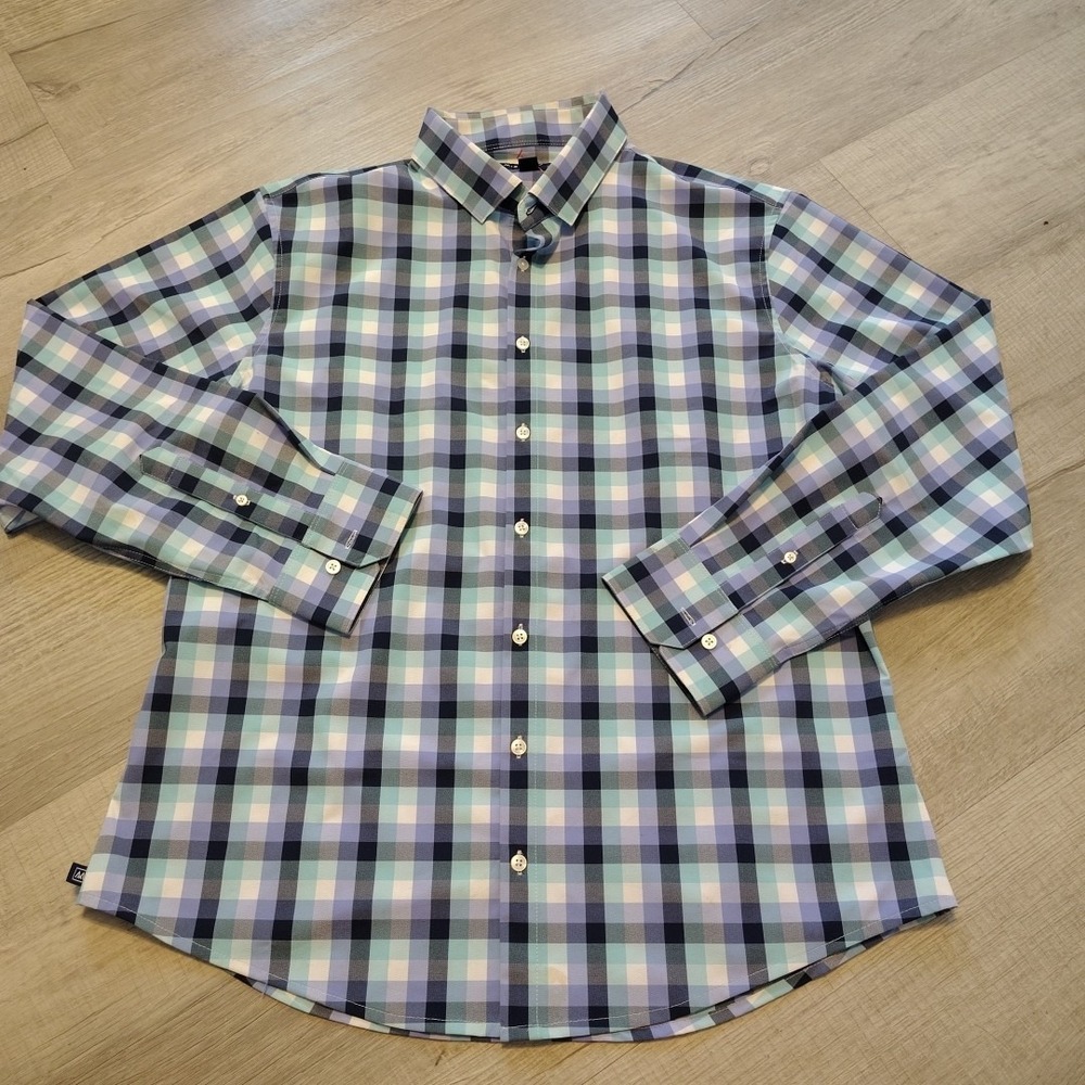 MIzzen Main Leeward‎ Stretch Shirt XL Untucked Check Trim Fit Long Sleeve